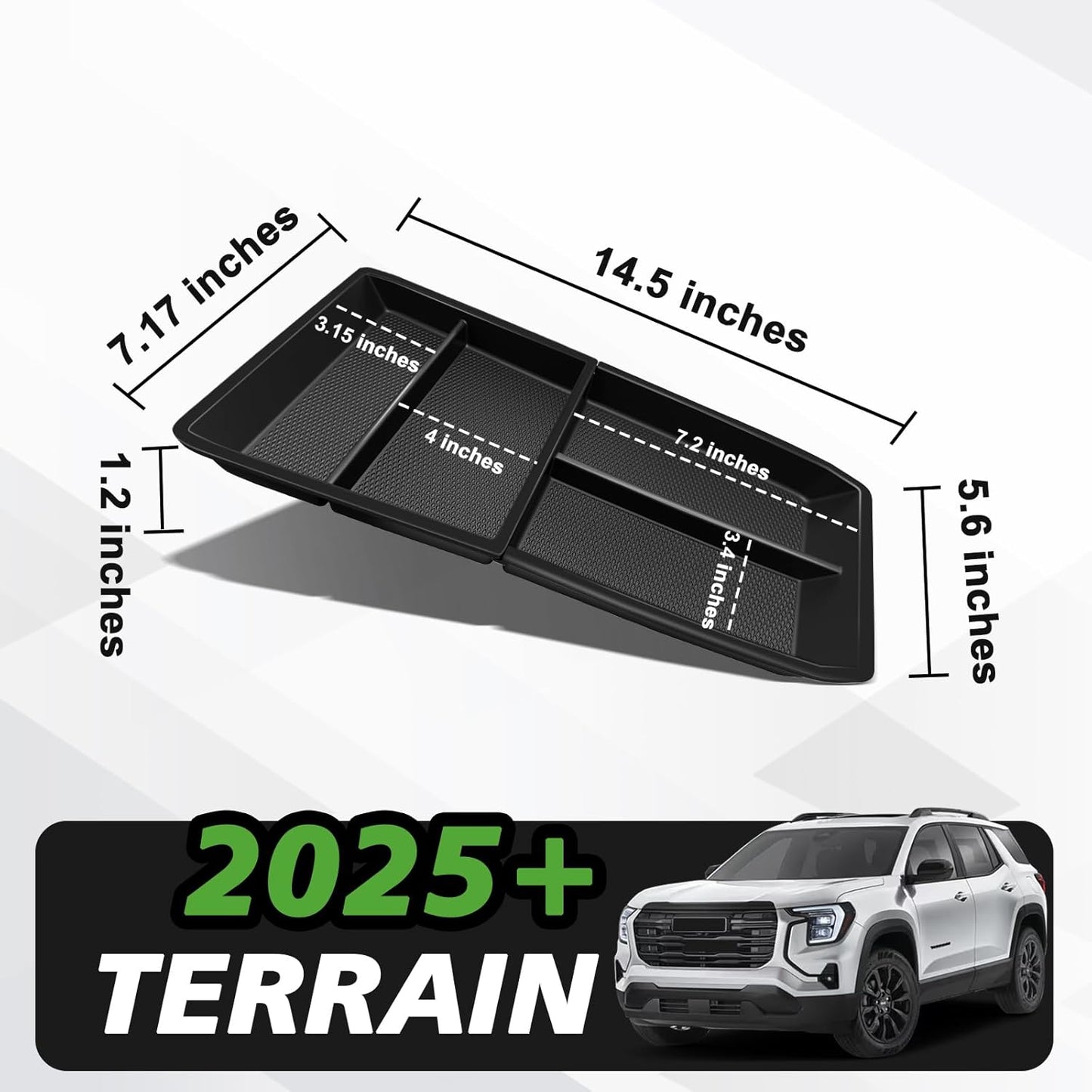Muslogy Lower Center Console Organizer Compatible with 2025 2026 GMC Terrain Accessories TPE Material Split Storage Box Armrest Console Insert Accessories for Terrain Elevation, AT4, Denali