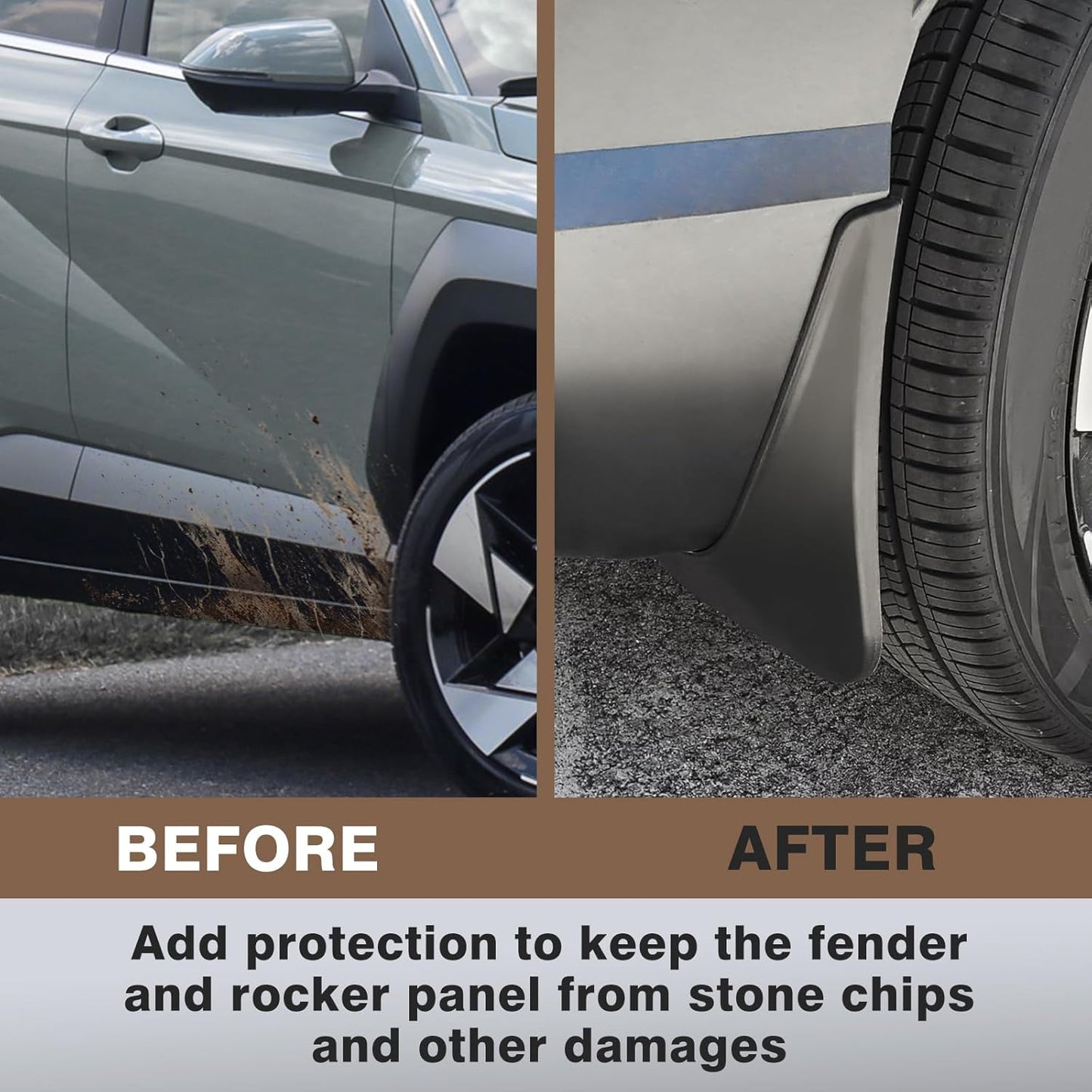 Muslogy for 2024 2025 Kona Mud Flaps Splash Guards Front & Rear 4Pcs Fender Flaps No Drilling Required Compatible with Hyundai Kona 2024 Accessories(Won't Fit N Line Model)