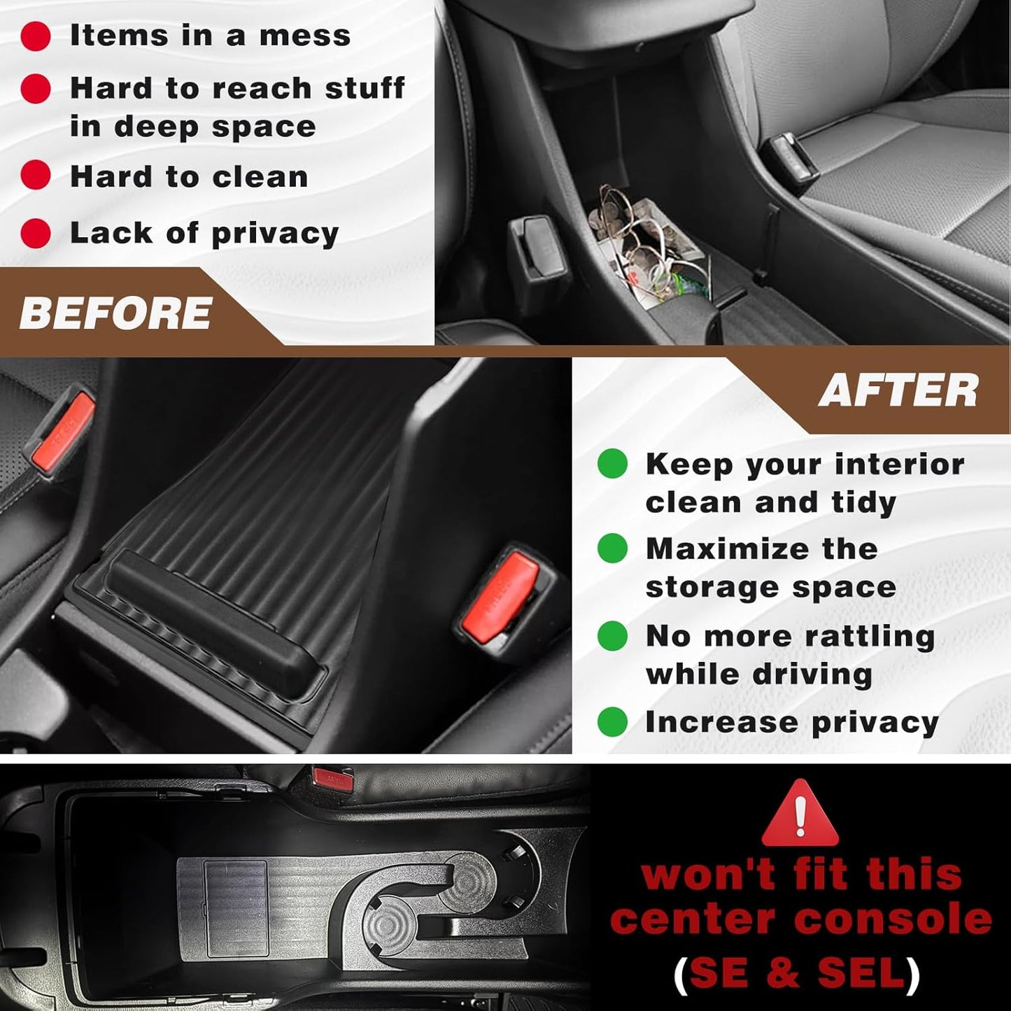 Muslogy Center Console Organizer Compatible with 2024 Hyundai Kona/Kona EV Accessories Middle Console Storage Box Coin Holder Won't fit SE SEL Trim (Black)