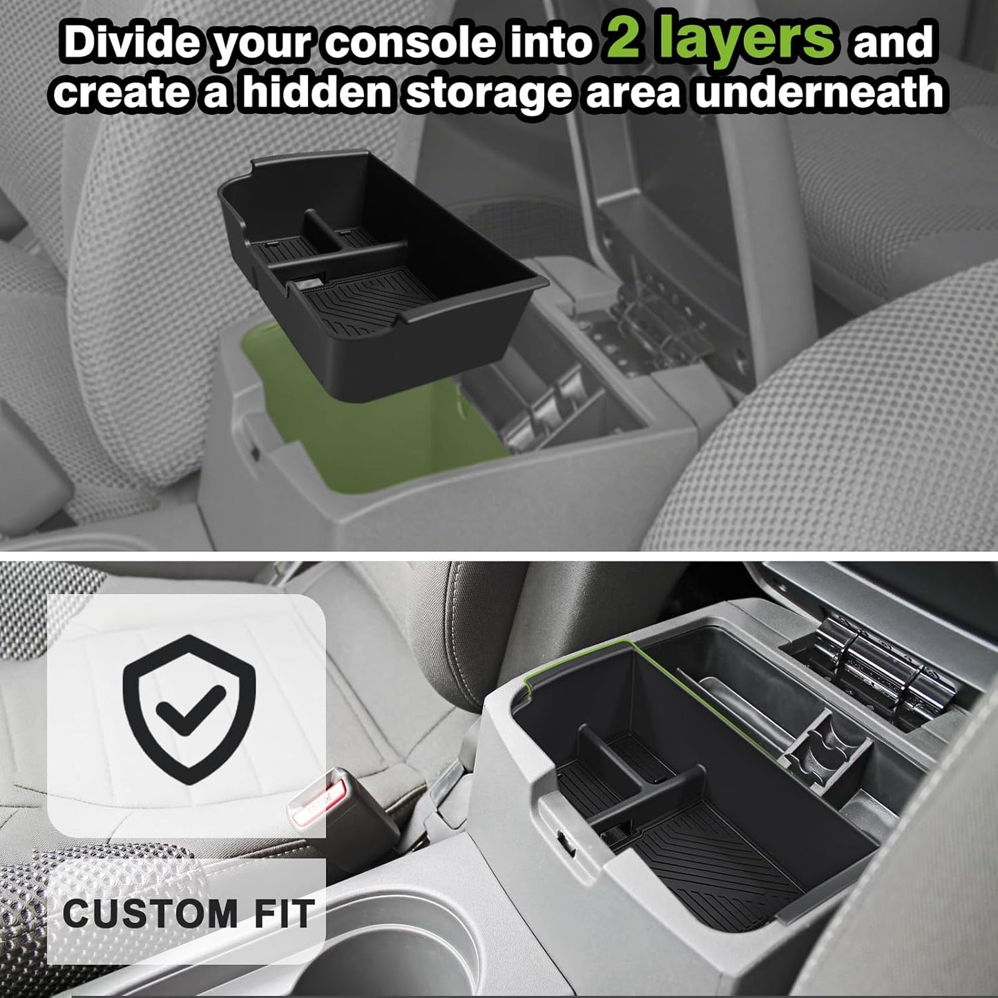 Muslogy Center Console Organizer Compatible with 2005-2021 Nissan Frontier & 2005-2012 Nissan Pathfinder Accessories Middle Console Divider Storage Box Armrest Insert Tray with Anti-Slip Mats