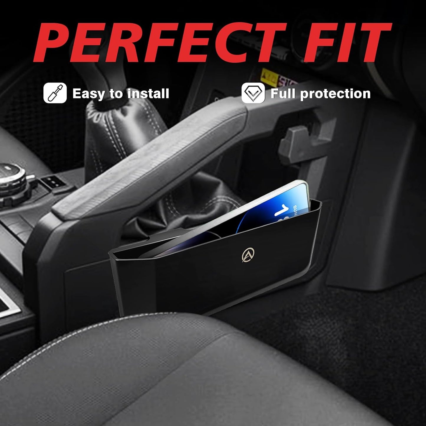 Muslogy Center Console Organizer Compatible with 2024 2025 Toyota Tacoma & 2025+ 4Runner Accessories Middle Console Hanging Storage Box Passenger Side Phone Pocket with Anti-Slip Mat (A Style)