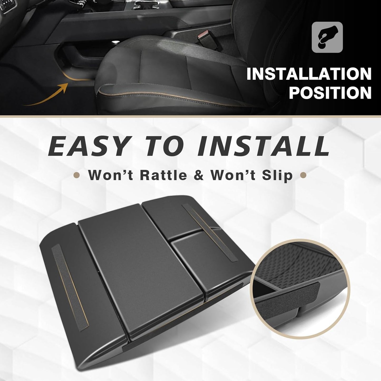 Muslogy Lower Center Console Organizer Compatible with 2024 2025 GMC Acadia & Chevy Traverse Accessories Interior Storage Divider Bottom Insert Tray with Anti-Slip Mats