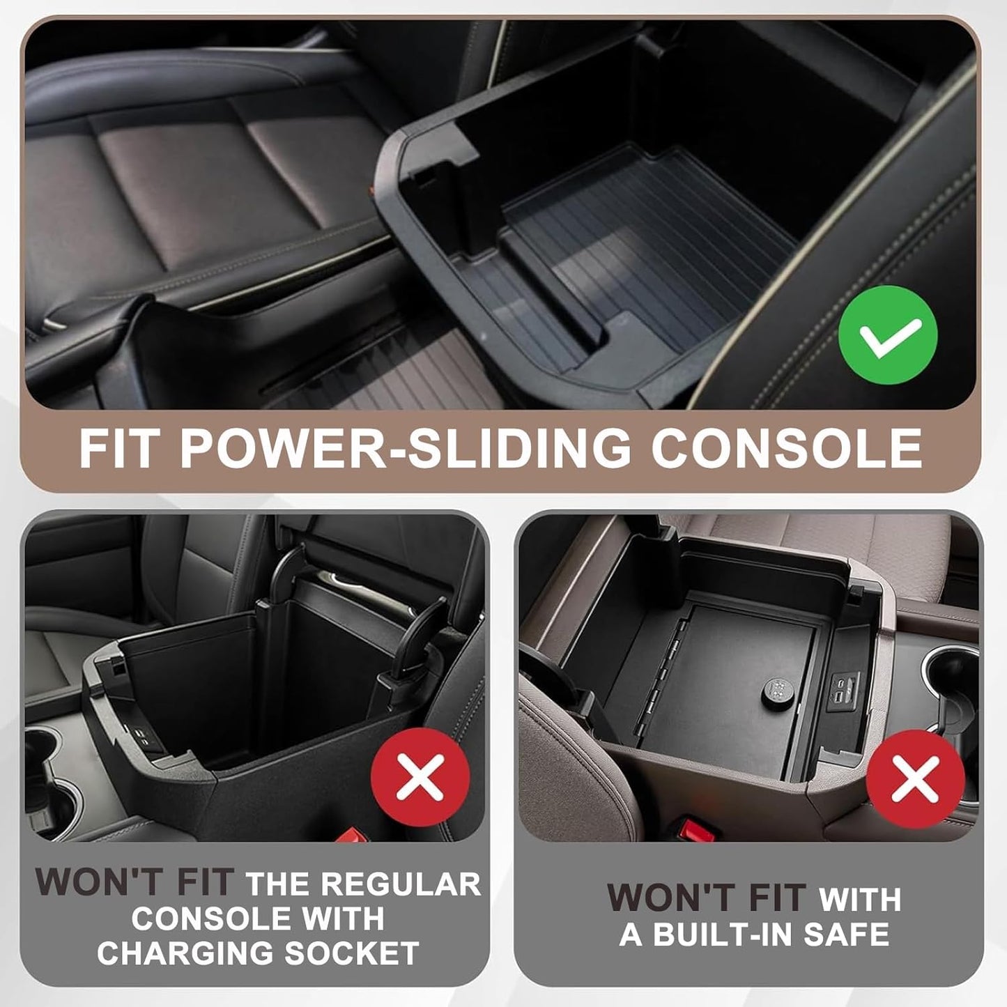 Muslogy Center Console Organizer & Cup Holder Inserts Compatible with 2021-2024 GMC Yukon Chevy Tahoe Suburban Accessories Front & Rear Drink Holder & Armrest Storage Box(Power Sliding Console)