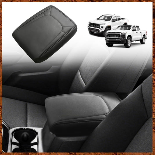 Muslogy Center Console Armrest Cover Compatible with Chevy Colorado/GMC Canyon 2023 2024 2025 ZR2 Z71 Trail Boss LT WT Elevation AT4 Denali AT4X Accessories Regular Thick(Black Stitching)