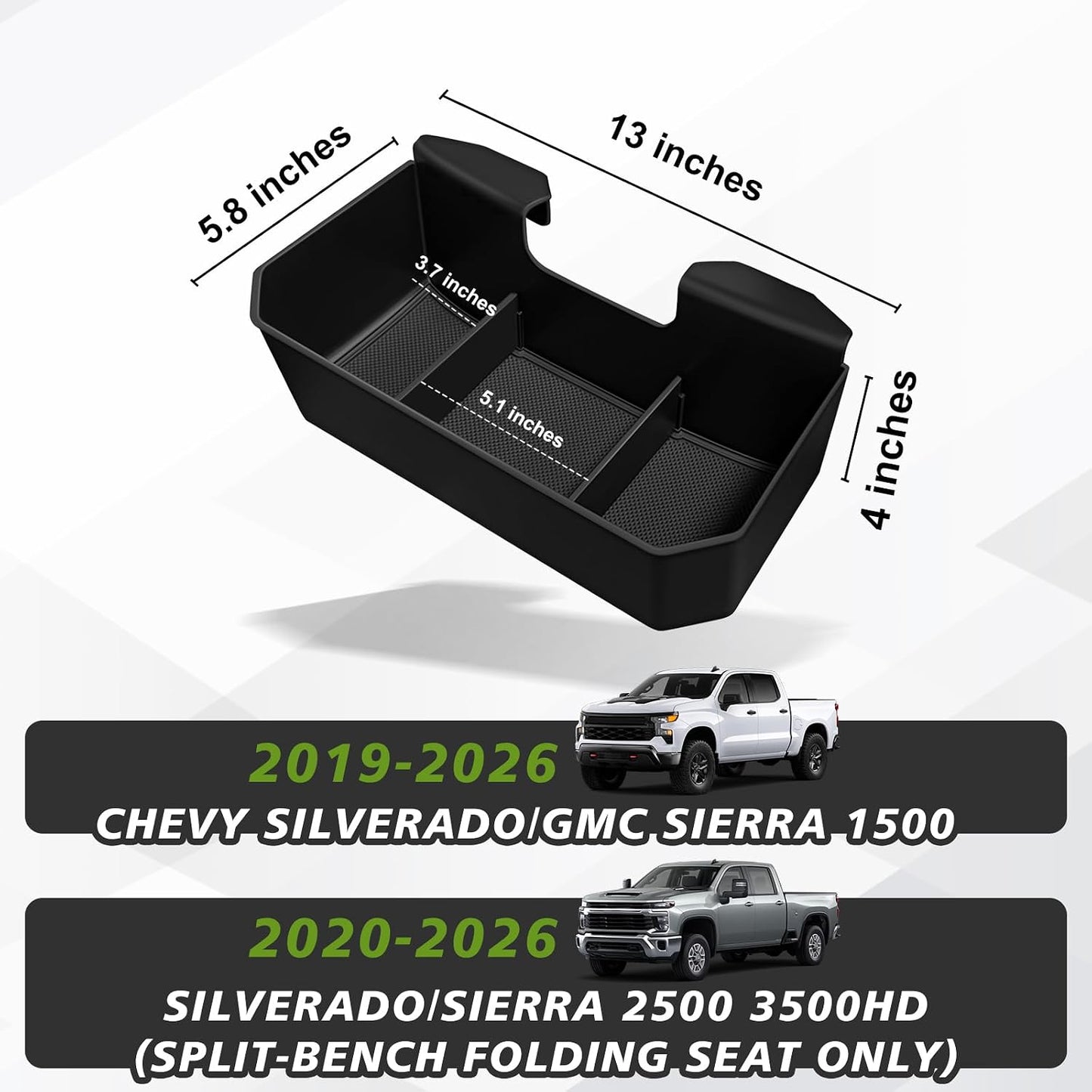 Muslogy Center Console Hanging Organizer Box Compatible with 2019-2026 Chevy Silverado/GMC Sierra 1500 & 2020-2026 Silverado/Sierra 2500 3500HD Accessories Hanging Box (Split-Bench Folding Seat Only)