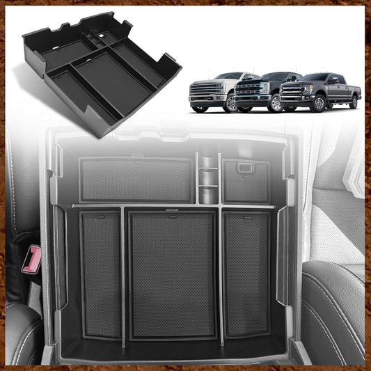 Muslogy Center Console Organizer For 2023-2025 Ford F250 F350 F450 Super Duty Accessories Custom Fit Storage Box Divider(Fit with OEM Tray), Fits Bucket Seats Only, Not for Work Surface Console(Black)