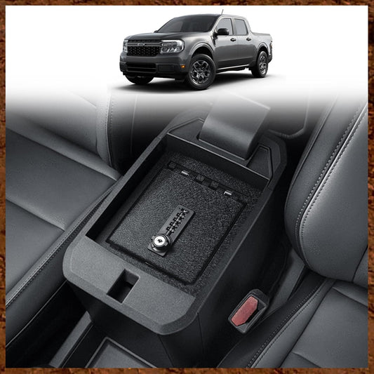 Muslogy Auto Center Console Organizer Safe Vault Lock Box Armrest Storage Compatible with Ford Maverick 2025 2024 2023 2022 Center Console Insert Security Vault Organizer with 4 Digit Combo Password