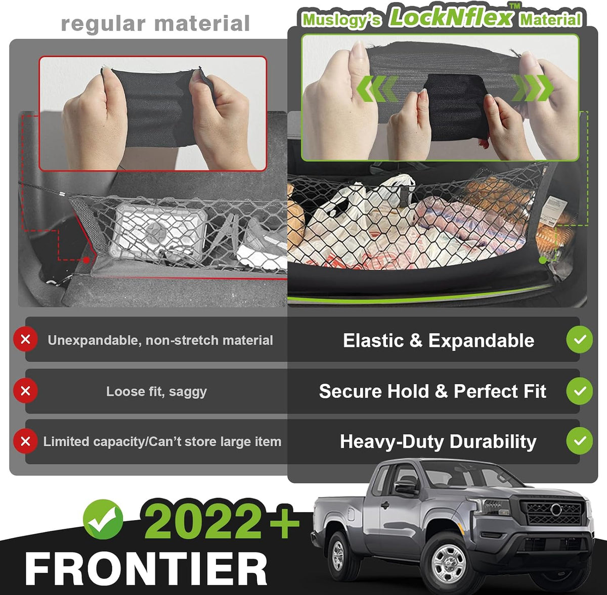 Muslogy Cargo Net for Nissan Frontier 2022-2025 2026 (Extra Support Frame)