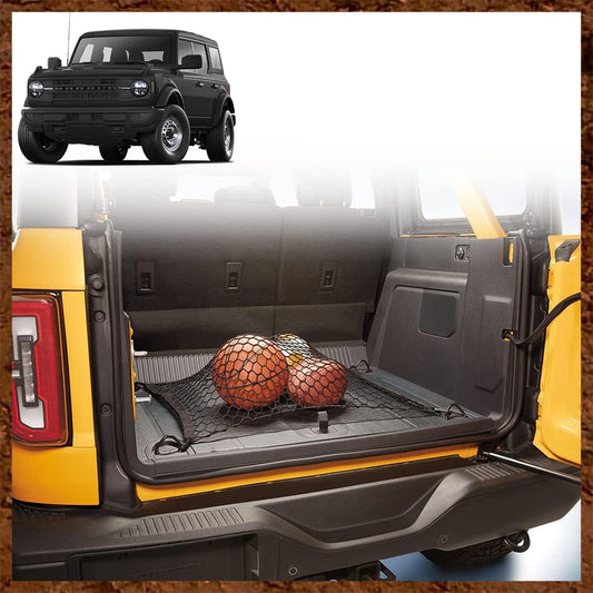 Muslogy Compatible with Ford Bronco 2024 2023 2022 2021 Cargo Mesh Net Accessories, 2/4 Door Stretchable Trunk Organizer Cargo Net Elastic Mesh with Hooks (4 Door)