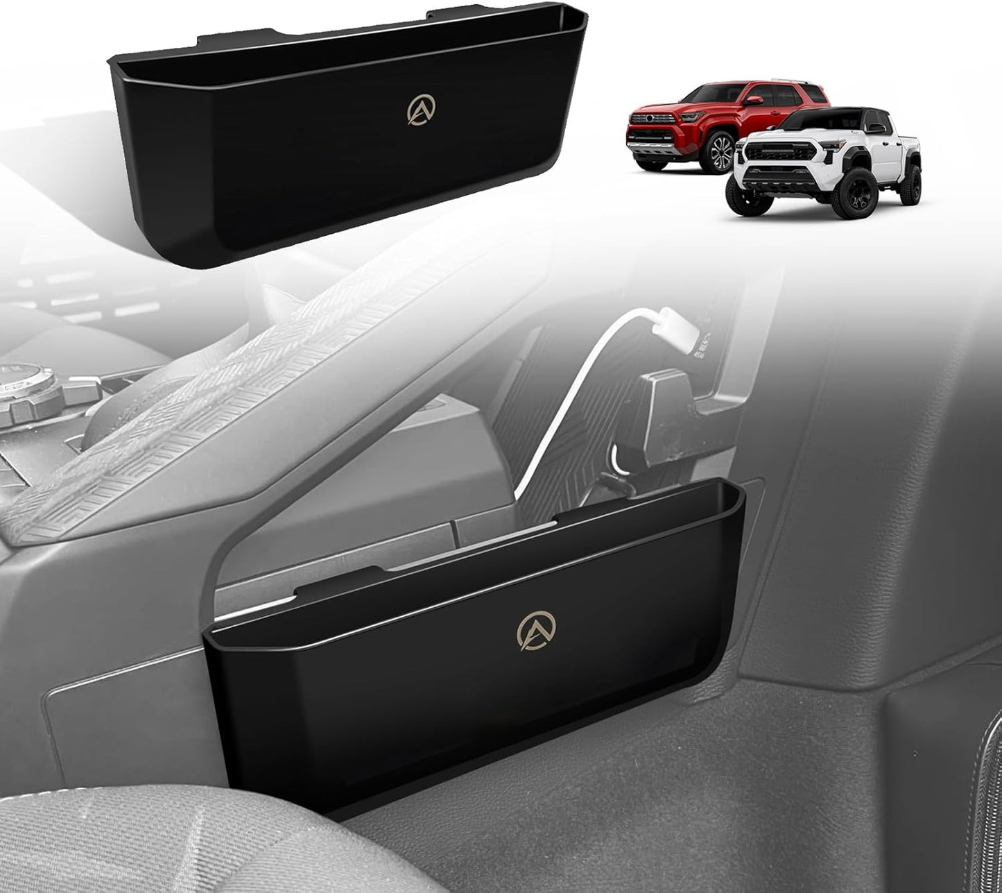 Muslogy Center Console Organizer Compatible with 2024 2025 Toyota Tacoma & 2025+ 4Runner Accessories Middle Console Hanging Storage Box Passenger Side Phone Pocket with Anti-Slip Mat (A Style)