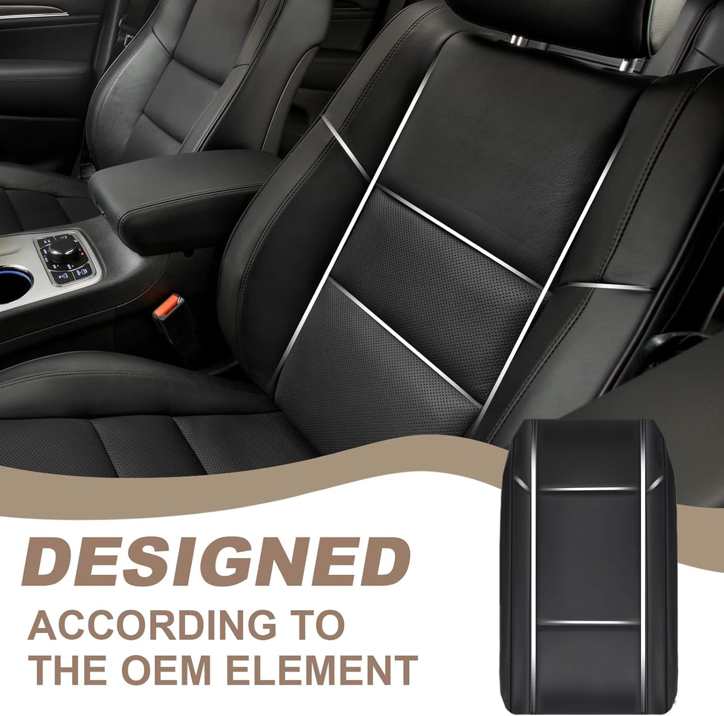 Muslogy Center Console Armrest Cover Compatible with 2011-2021 Jeep Grand Cherokee & 2011+ Dodge Durango Comfort Armrest Pad Arm Rest Cushion Vegan Leather Protector Regular Thick