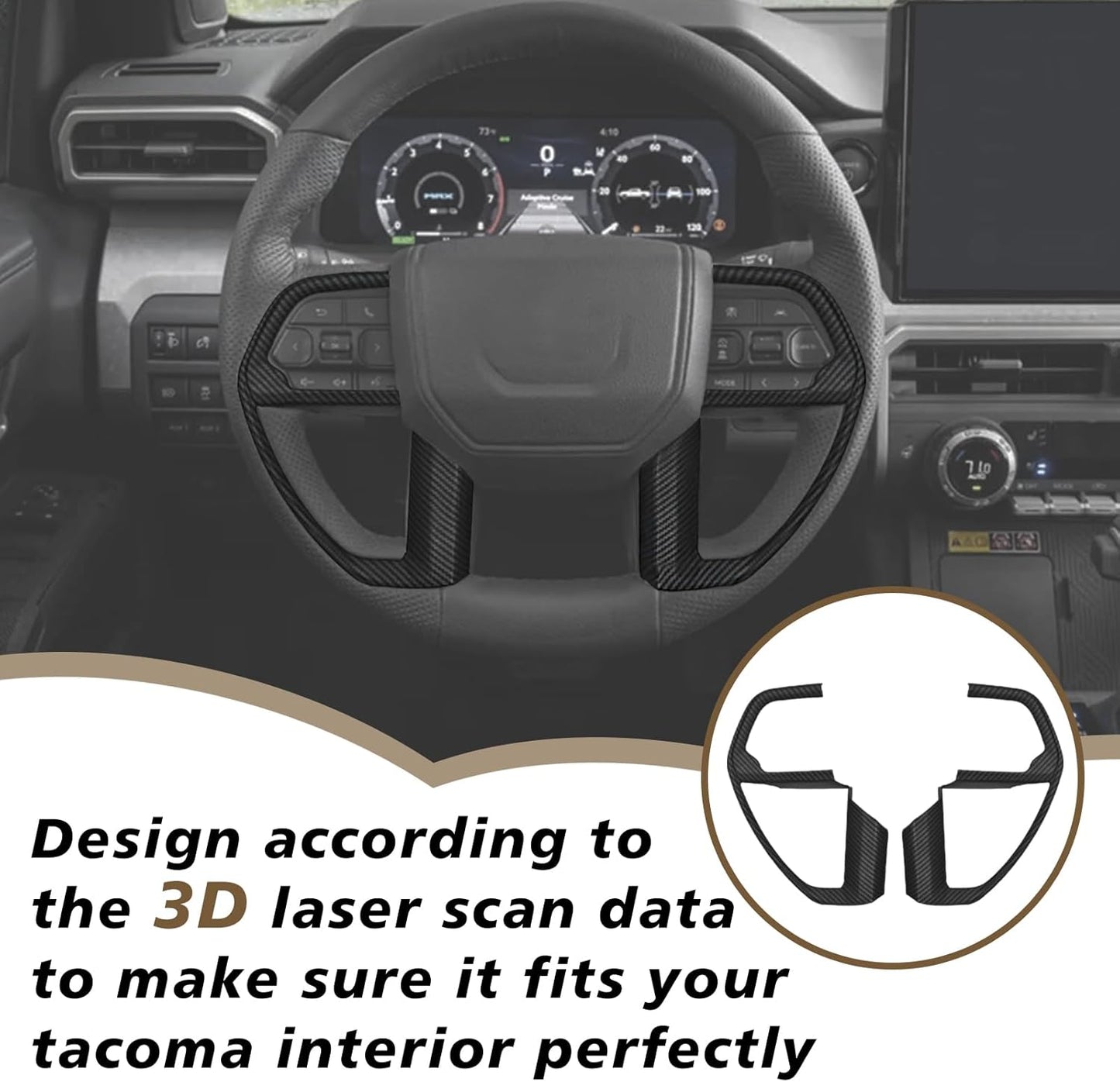 Muslogy Interior Trim Kit Cover 11PCS Compatible with 2024 2025 Toyota Tacoma&2025 4Runner Steering Wheel Center Console Window Switch Inner Door Cover(Won't Fit 2Door Tacoma) (Matte Carbon Fiber)