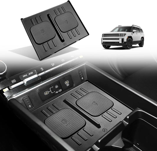 Muslogy Center Console Wireless Charger Mat Compatible with 2024 2025 Hyundai Santa Fe Accessories Interior Protective Anti-Slip Silicone Liner Waterproof Phone Charging Pad Protection