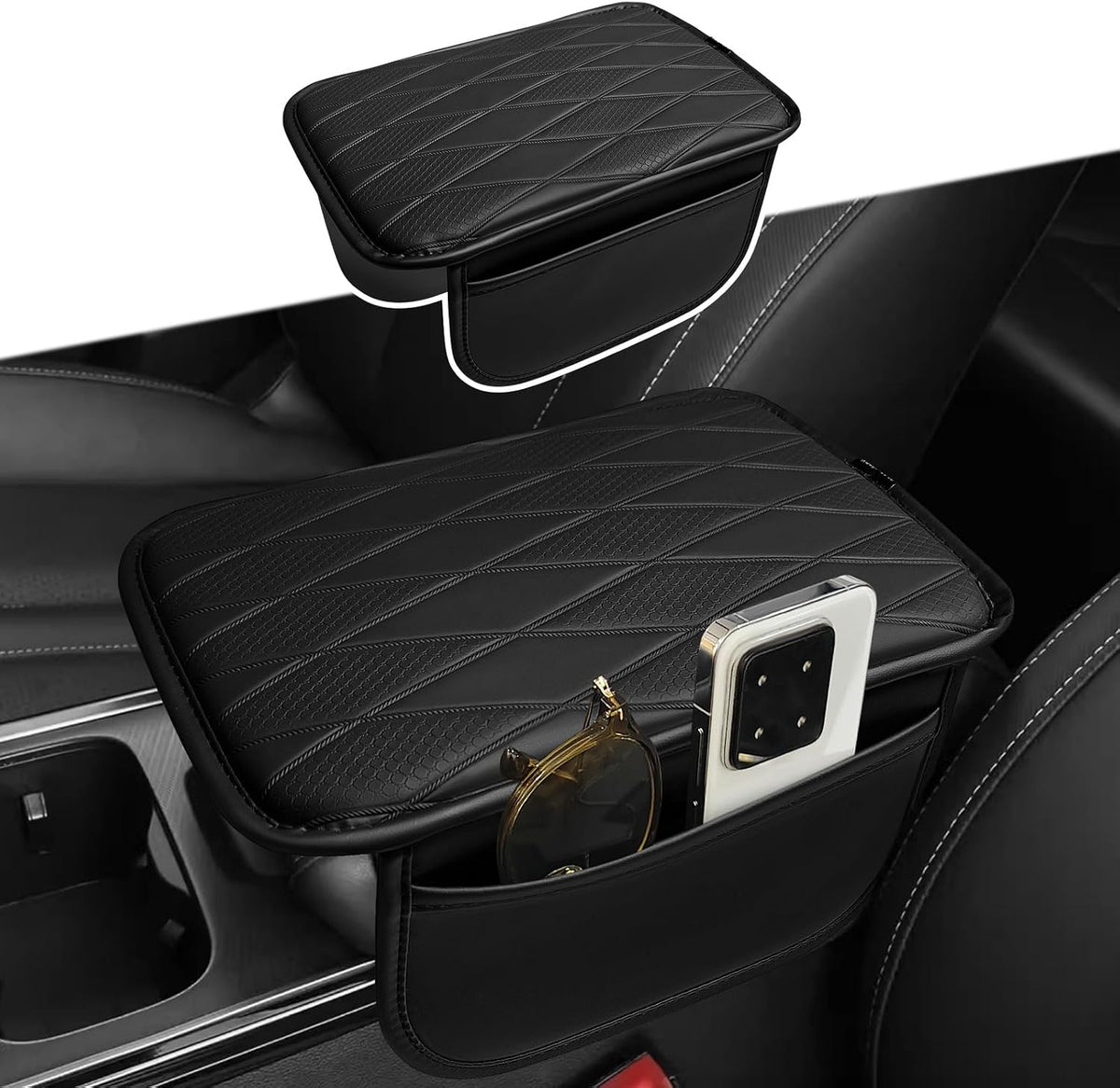 Muslogy Armrest Cover for Most Vehicle SUV Sedan, Regular Thick, w/Pockets