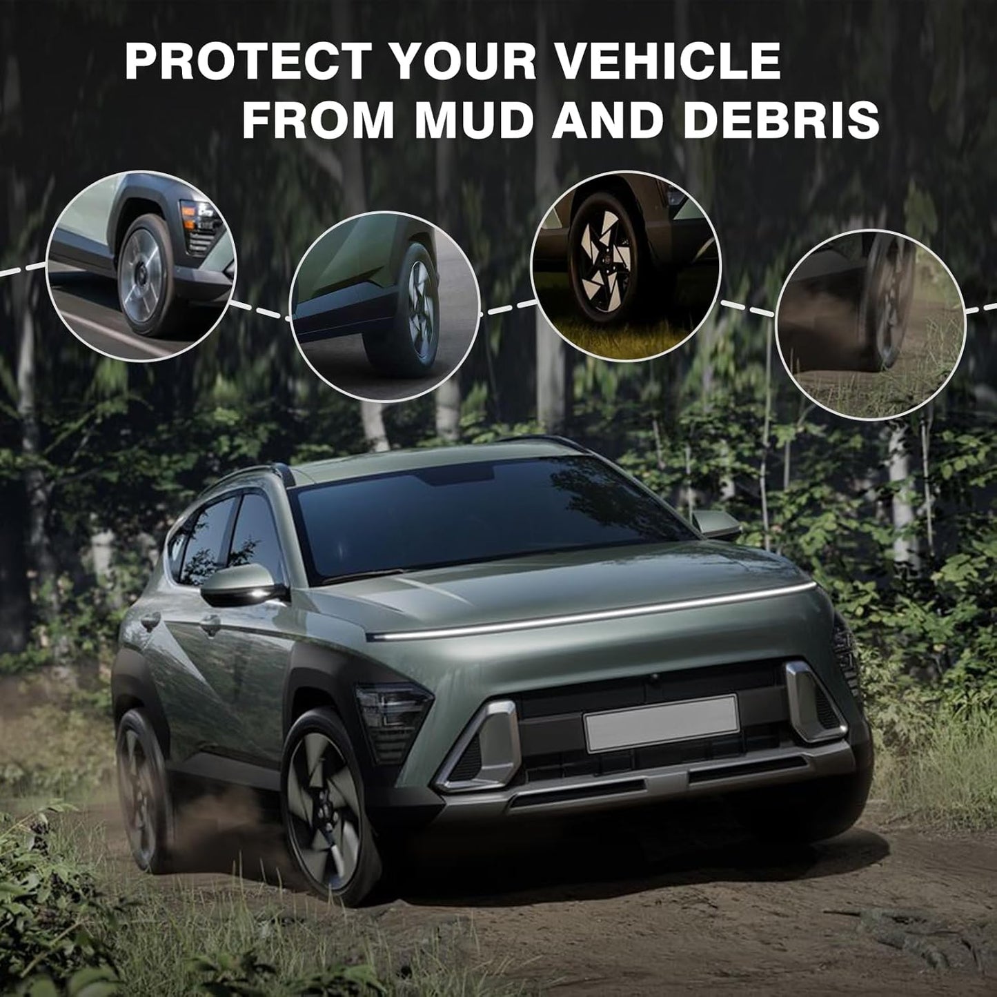 Muslogy for 2024 2025 Kona Mud Flaps Splash Guards Front & Rear 4Pcs Fender Flaps No Drilling Required Compatible with Hyundai Kona 2024 Accessories(Won't Fit N Line Model)