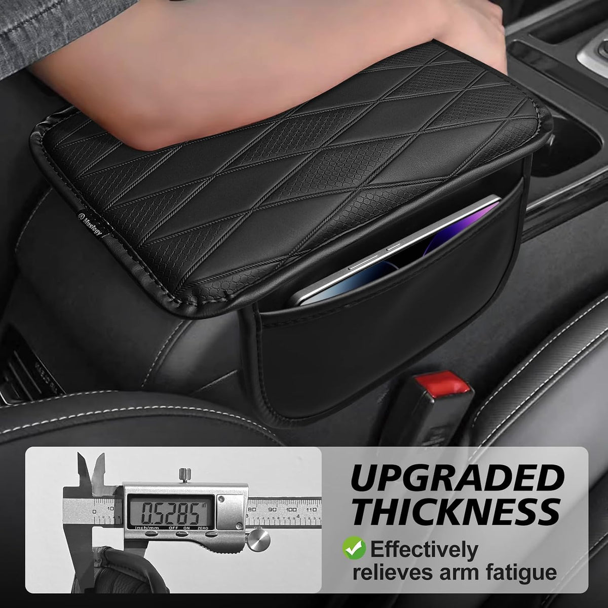 Muslogy Armrest Cover for Most Vehicle SUV Sedan, Regular Thick, w/Pockets
