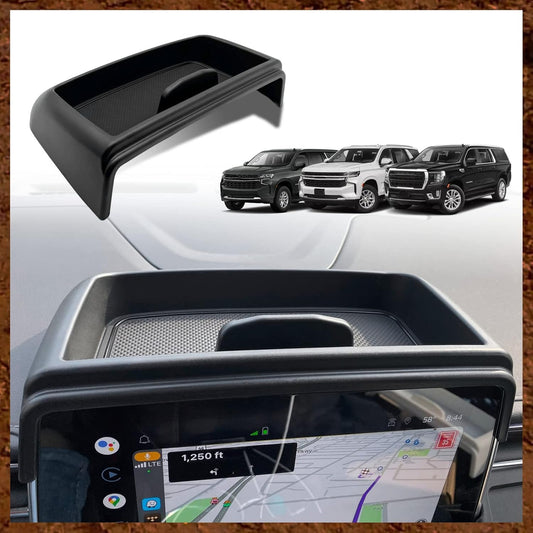 Muslogy Dash Console Storage Tray Compatible with GMC Yukon Chevy Tahoe Suburban 2021 2022 2023 2024 Insert Behind Screen Organizer Box Accessories for Tahoe Suburban 2021-2024 Not for Denali(Black)