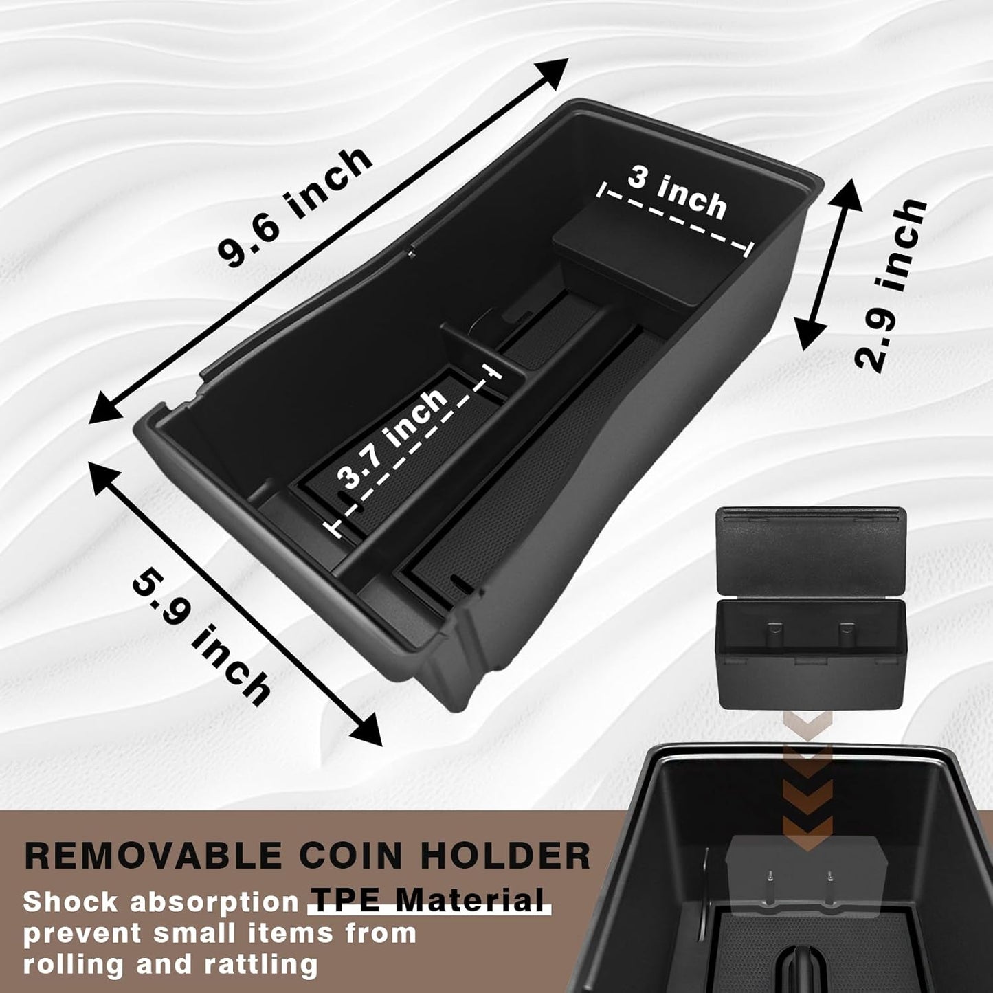 Muslogy Center Console Organizer Compatible with 2024 Hyundai Kona/Kona EV Accessories Middle Console Storage Box Coin Holder Won't fit SE SEL Trim (Black)