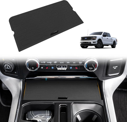 Muslogy Front Center Console Organizer Fits for Ford F150 F-150 Accessories 2021-2024 2025 Interior Storage Hidden Compartment Removable Cover Secret Pocket Lid with USB Hole