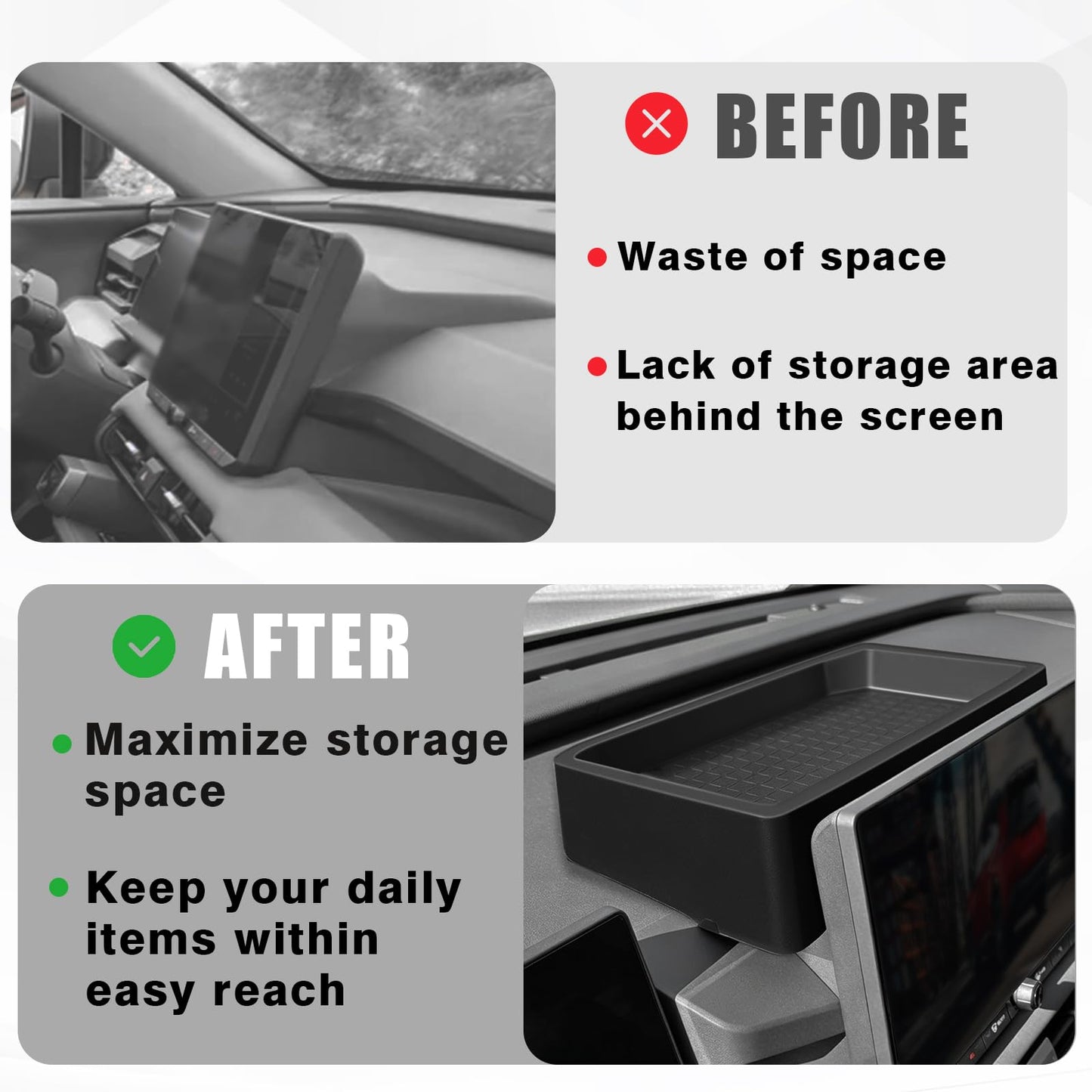 Muslogy Dashboard Storage Box Compatible with 2026 Toyota RAV4 Accessories Insert Behind Screen Console Organizer Non-Slip Silicone Material, Fits Large & Small Screens