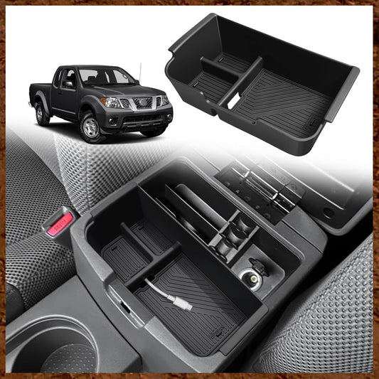 Muslogy Center Console Organizer Compatible with 2005-2021 Nissan Frontier & 2005-2012 Nissan Pathfinder Accessories Middle Console Divider Storage Box Armrest Insert Tray with Anti-Slip Mats
