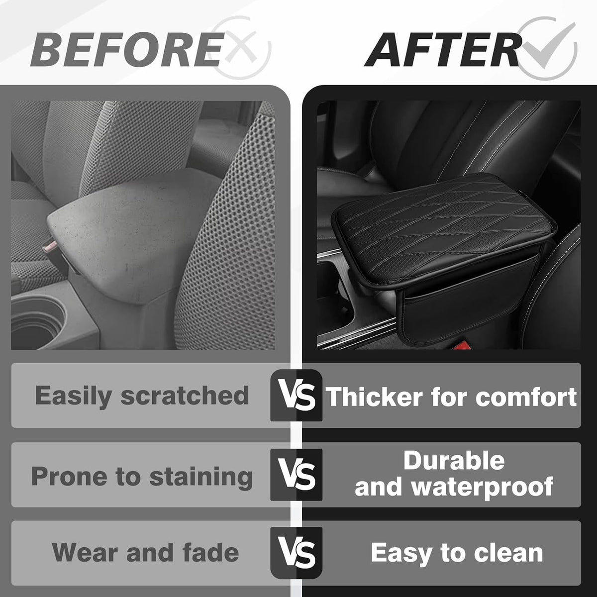 Muslogy Armrest Cover for Most Vehicle SUV Sedan, Regular Thick, w/Pockets