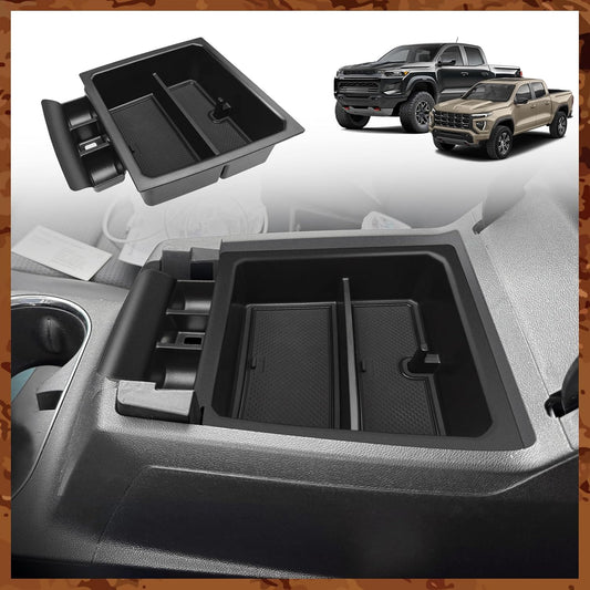 Muslogy Center Console Organizer Compatible with 2023 2024 2025 Chevy Colorado/GMC Canyon Accessories, Interior Storage Box Coin Container Armrest Secondary Tray Fit with OEM Tray (Black)