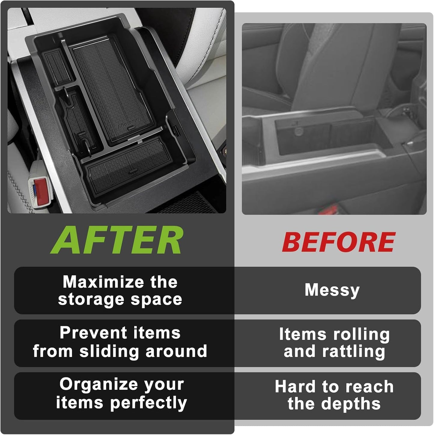 Muslogy Center Console Organizer Compatible with 2025 2026 GMC Terrain Accessories Armrest Middle Console Divider Storage Box with with Anti-Slip Mats Interior Insert Tray