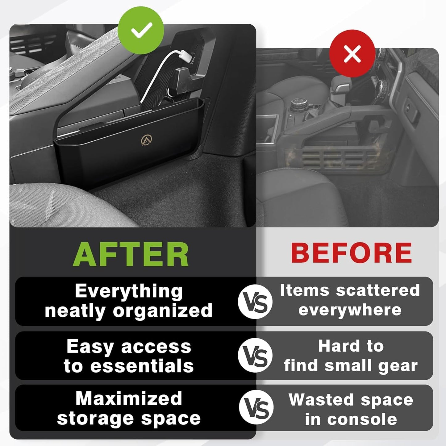 Muslogy Center Console Organizer Compatible with 2024 2025 Toyota Tacoma & 2025+ 4Runner Accessories Middle Console Hanging Storage Box Passenger Side Phone Pocket with Anti-Slip Mat (A Style)