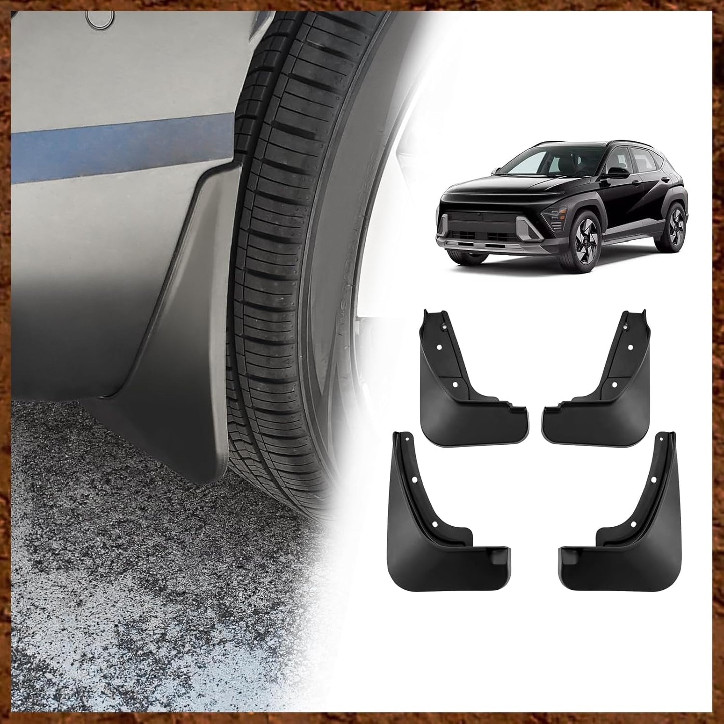 Muslogy for 2024 2025 Kona Mud Flaps Splash Guards Front & Rear 4Pcs Fender Flaps No Drilling Required Compatible with Hyundai Kona 2024 Accessories(Won't Fit N Line Model)