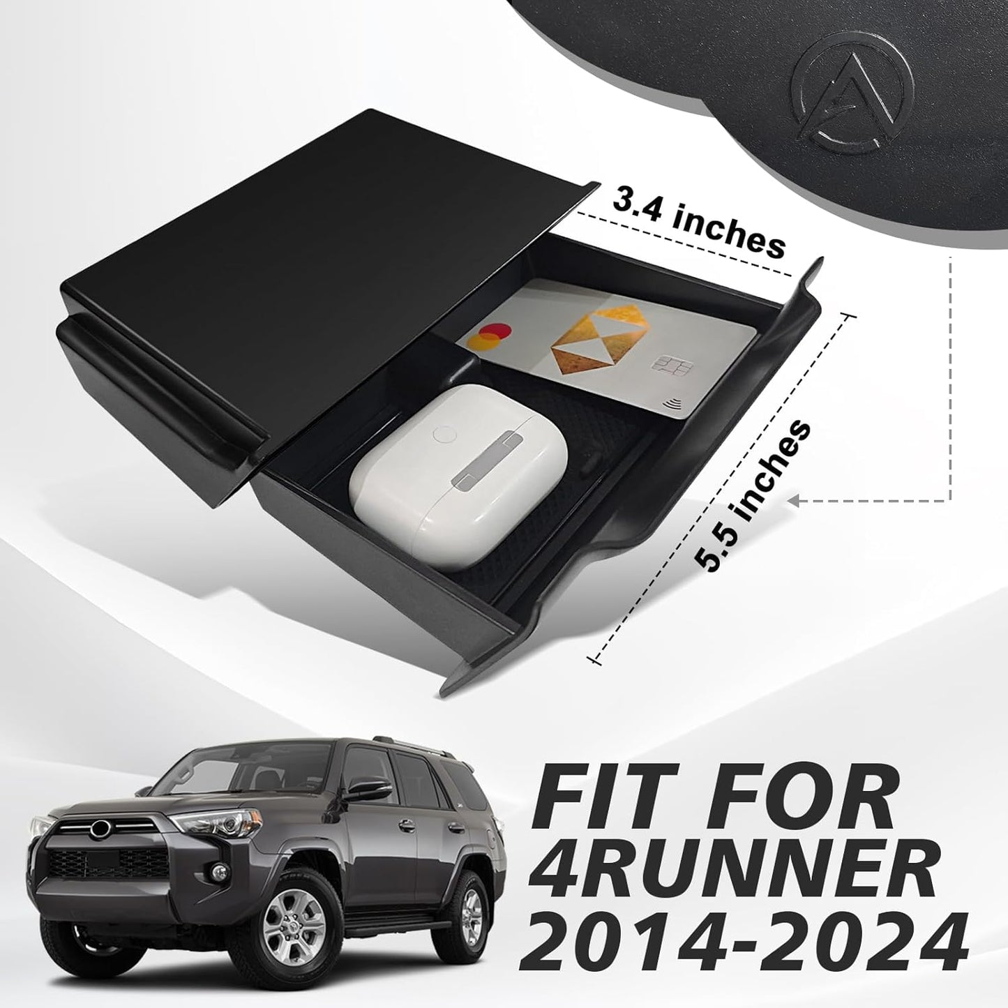 Muslogy Console Storage Drawer Compatible with Toyota 4Runner 2014-2022 2023 2024 Accessories Center Console Organizer One-Touch Cubby Storage Box ABS with Anti-Slip Mat Interior Insert Organizer