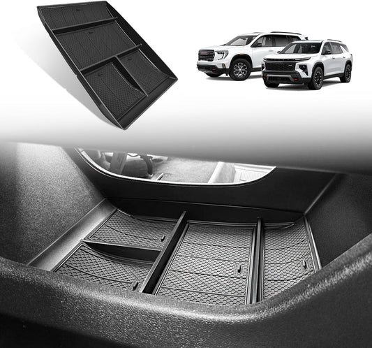 Muslogy Lower Center Console Organizer Compatible with 2024 2025 GMC Acadia & Chevy Traverse Accessories Interior Storage Divider Bottom Insert Tray with Anti-Slip Mats