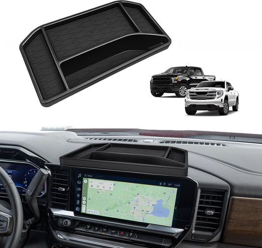 Muslogy Dashboard Organizer Compatible with 2022-2025 Chevy Silverado/GMC Sierra 1500, 2024 2025 2500HD 3500HD Accessories Center Console Organizer Storage Box Mounted Tray (Fit 13.4-inch Screen ONLY)