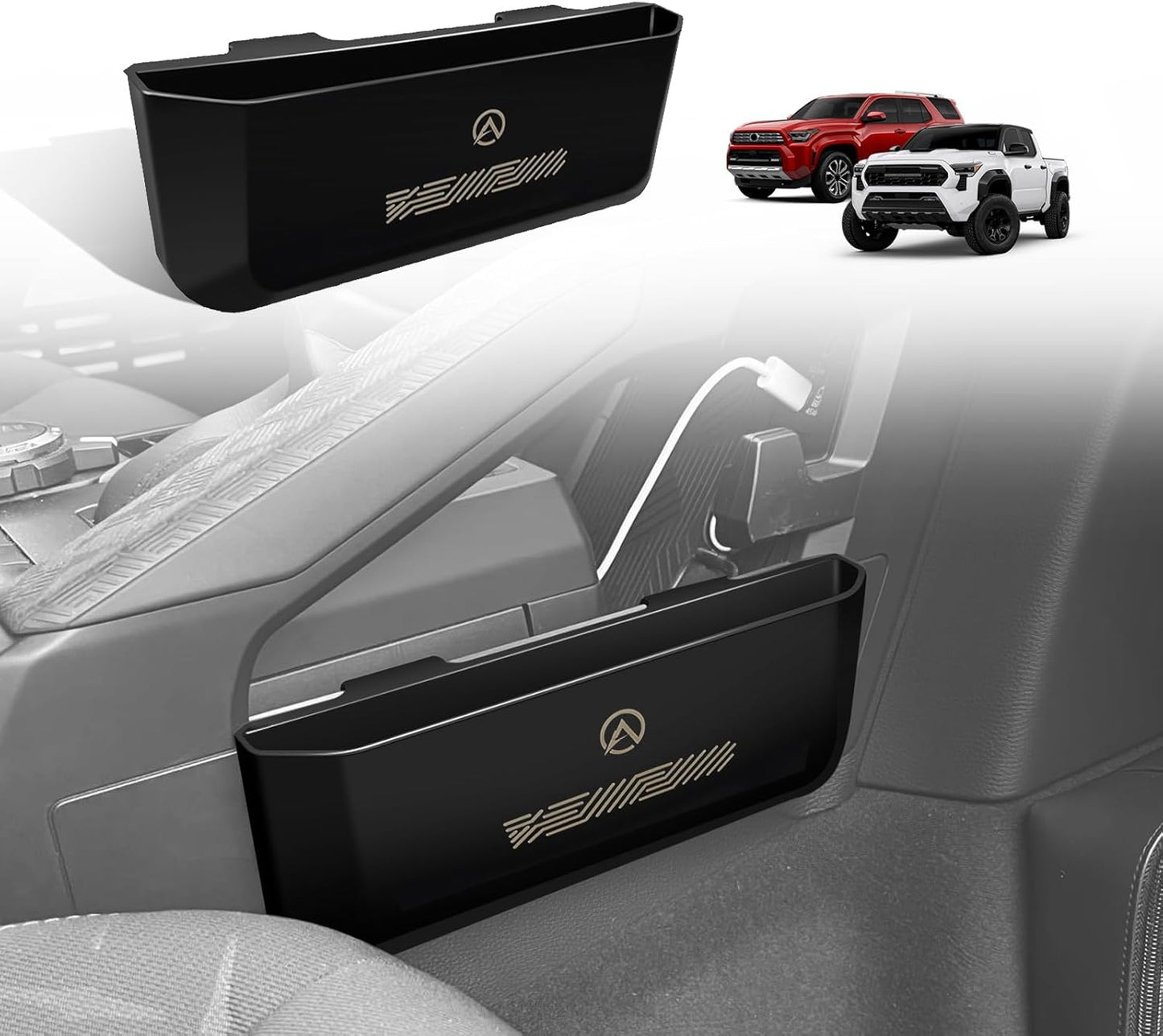 Muslogy Center Console Organizer Compatible with 2024 2025 Toyota Tacoma & 2025+ 4Runner Accessories Middle Console Hanging Storage Box Passenger Side Phone Pocket with Anti-Slip Mat (A Style)