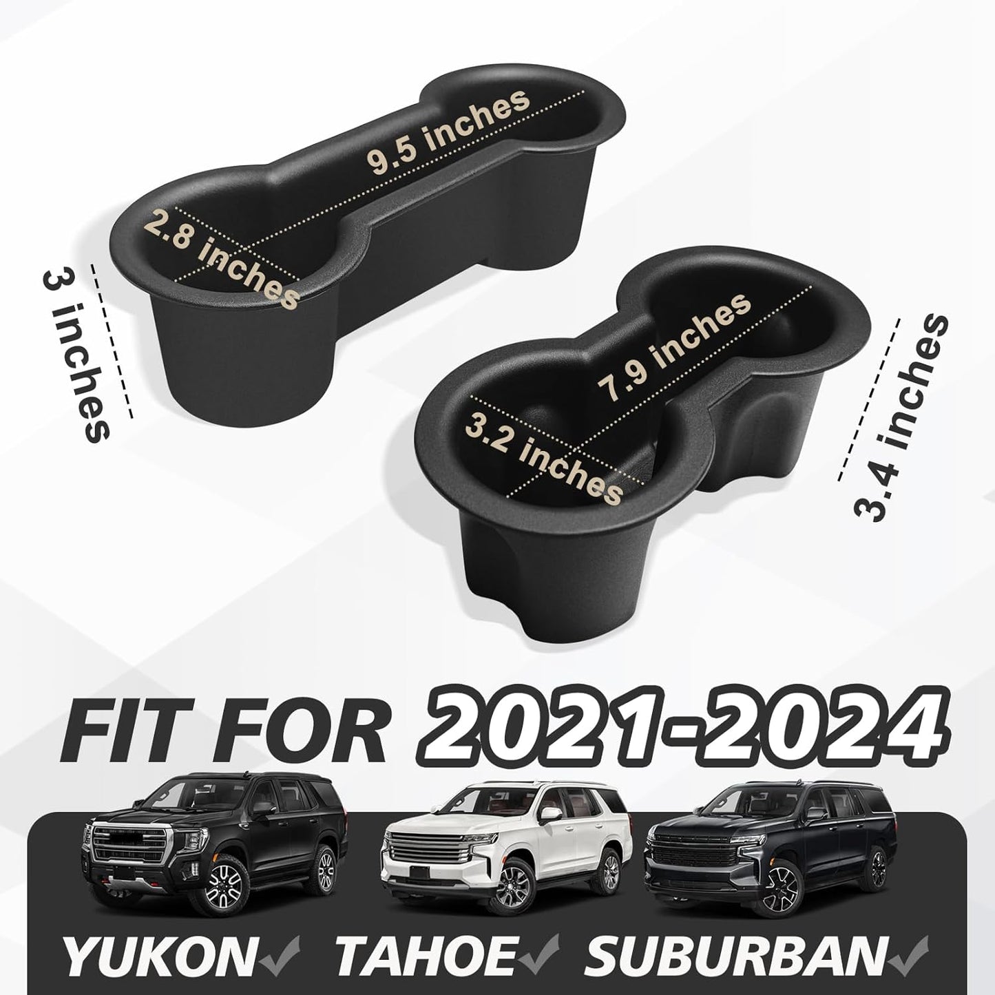 Muslogy Center Console Cup Holder Inserts Compatible with 2021-2023 2024 GMC Yukon Chevy Tahoe Suburban Accessories Middle Console Silicone Organizer Front & Rear Non-Slip Drink Stopper 2PCS Set