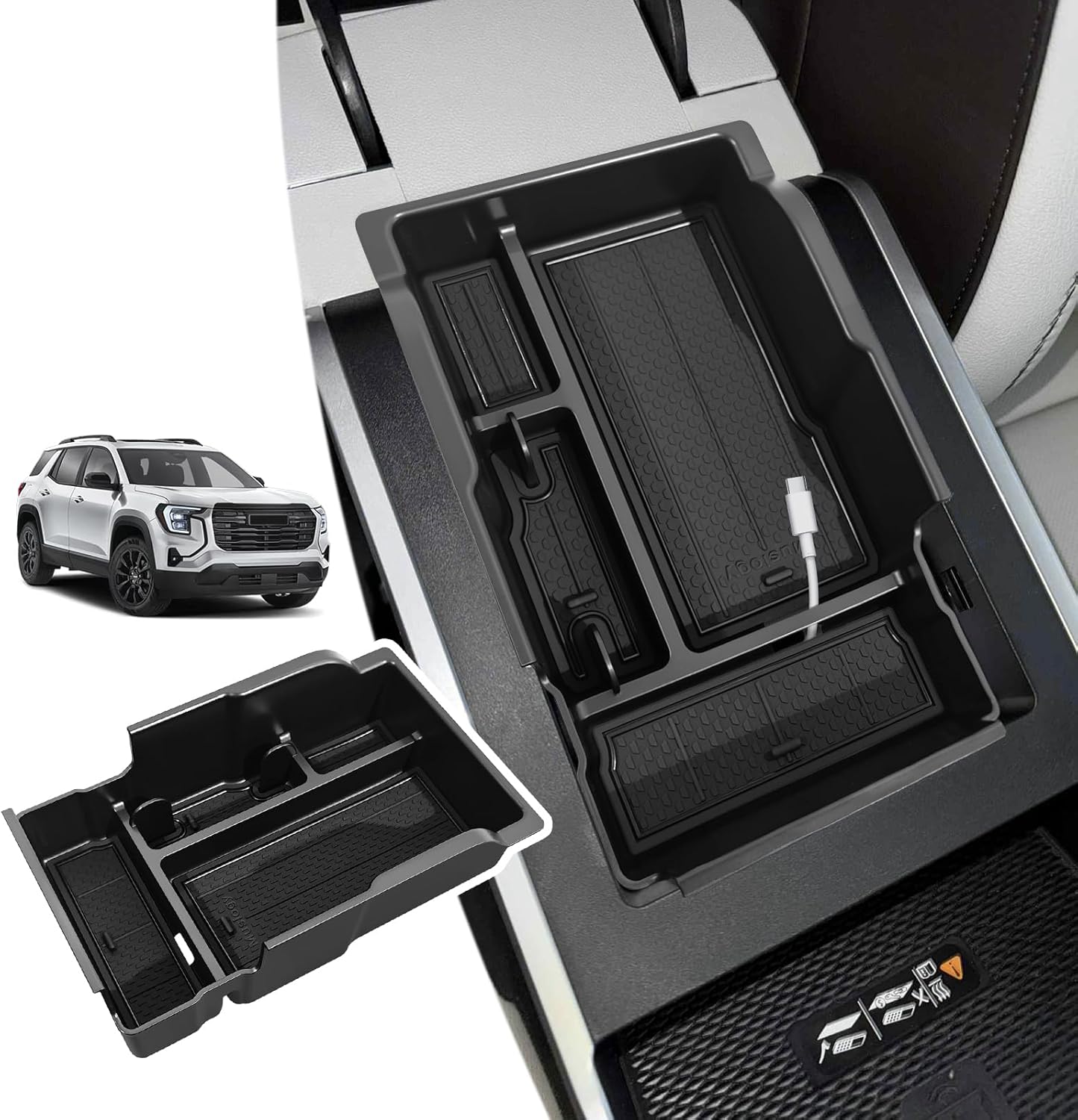 Muslogy Center Console Organizer Compatible with 2025 2026 GMC Terrain Accessories Armrest Middle Console Divider Storage Box with with Anti-Slip Mats Interior Insert Tray