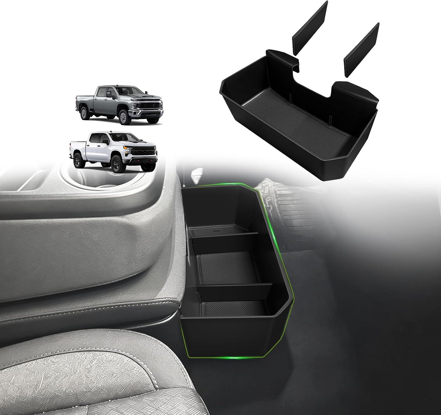 Muslogy Center Console Hanging Organizer Box Compatible with 2019-2026 Chevy Silverado/GMC Sierra 1500 & 2020-2026 Silverado/Sierra 2500 3500HD Accessories Hanging Box (Split-Bench Folding Seat Only)