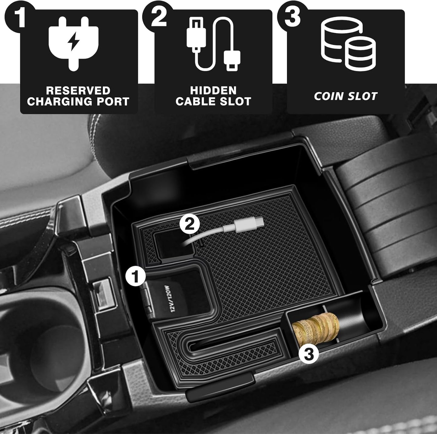 Muslogy Center Console Organizers Compatible with 2020-2025 Toyota Corolla & 2022-2025 Corolla Cross Accessories Dashboard Insert Behind 8-inch Screen & Middle Console Tray 2PCS (Not for 2026 Model)