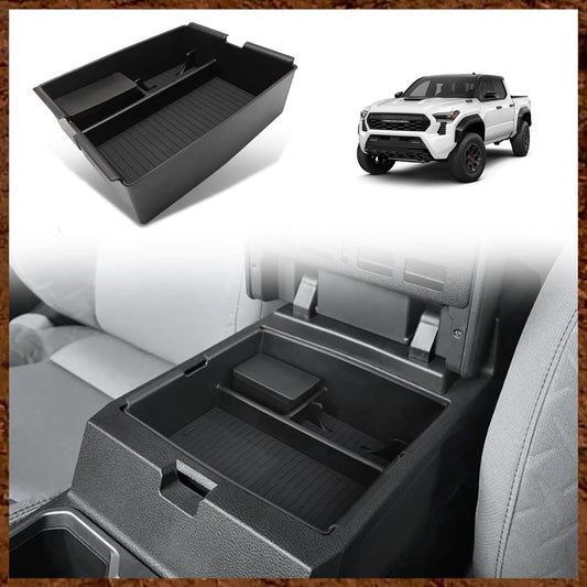 Muslogy Center Console Organizer Compatible with Toyota Tacoma 2024 2025 Accessories Middle Console Storage Box ABS Material with Anti-Slip Mats Interior Insert Tray (Black)