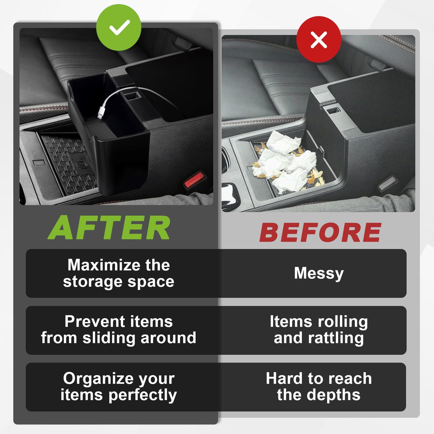 Muslogy Compatible with 2022-2025 2026 Nissan Frontier Accessories Center Console Front Hanging Storage Organizer Box Armrest Hanging Storage Box Tray with Anti-Slip Inserts