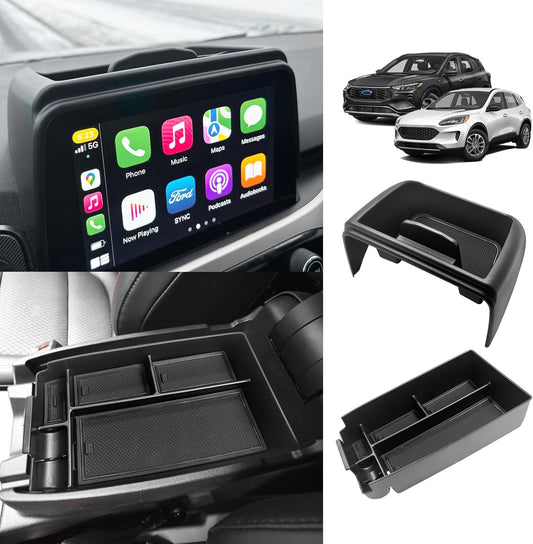 Muslogy for 2020-2024 2025 Escape Center Console Organizer & Dash Storage Tray Fits 8-inch Screen 2PCS Set Interior Accessories Compatible with Ford Escape 2025 2024-2020(Dash Tray+Console Organizer)
