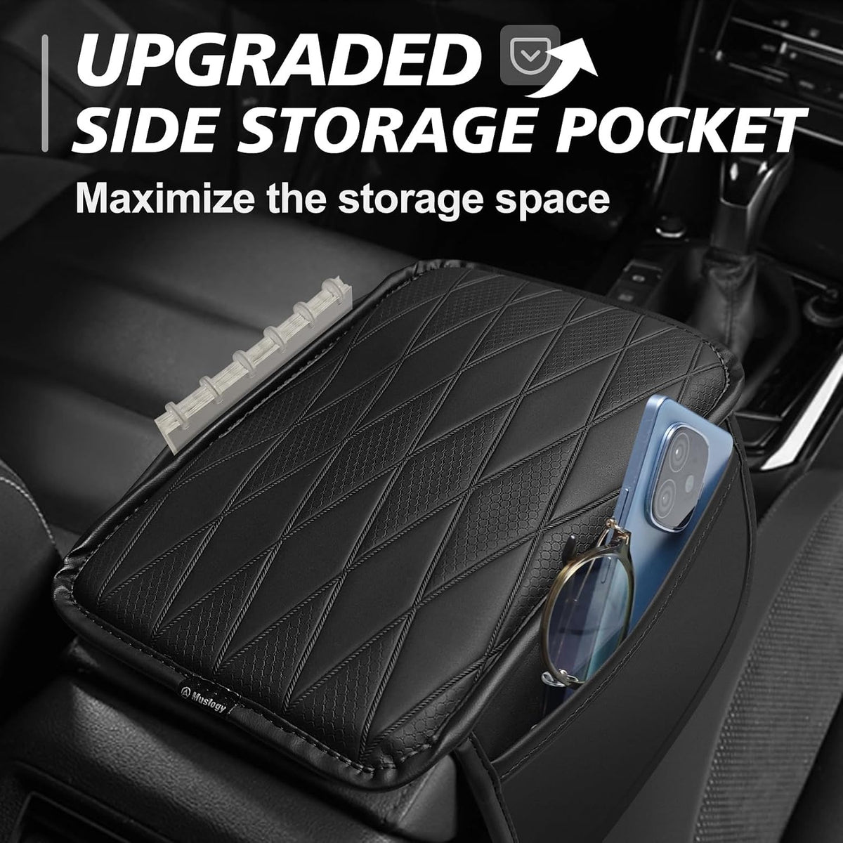 Muslogy Armrest Cover for Most Vehicle SUV Sedan, Regular Thick, w/Pockets