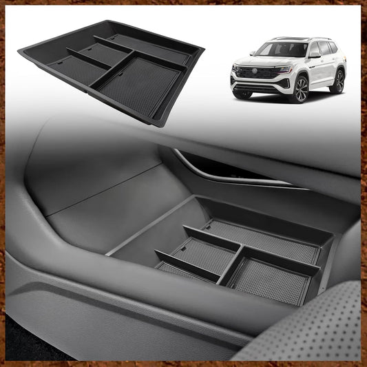 Muslogy Lower Center Console Organizer Compatible with Volkswagen Atlas & Cross Sport 2024 2025 Interior Accessories Insert Storage Tray Divider(Lower Center Console Tray)