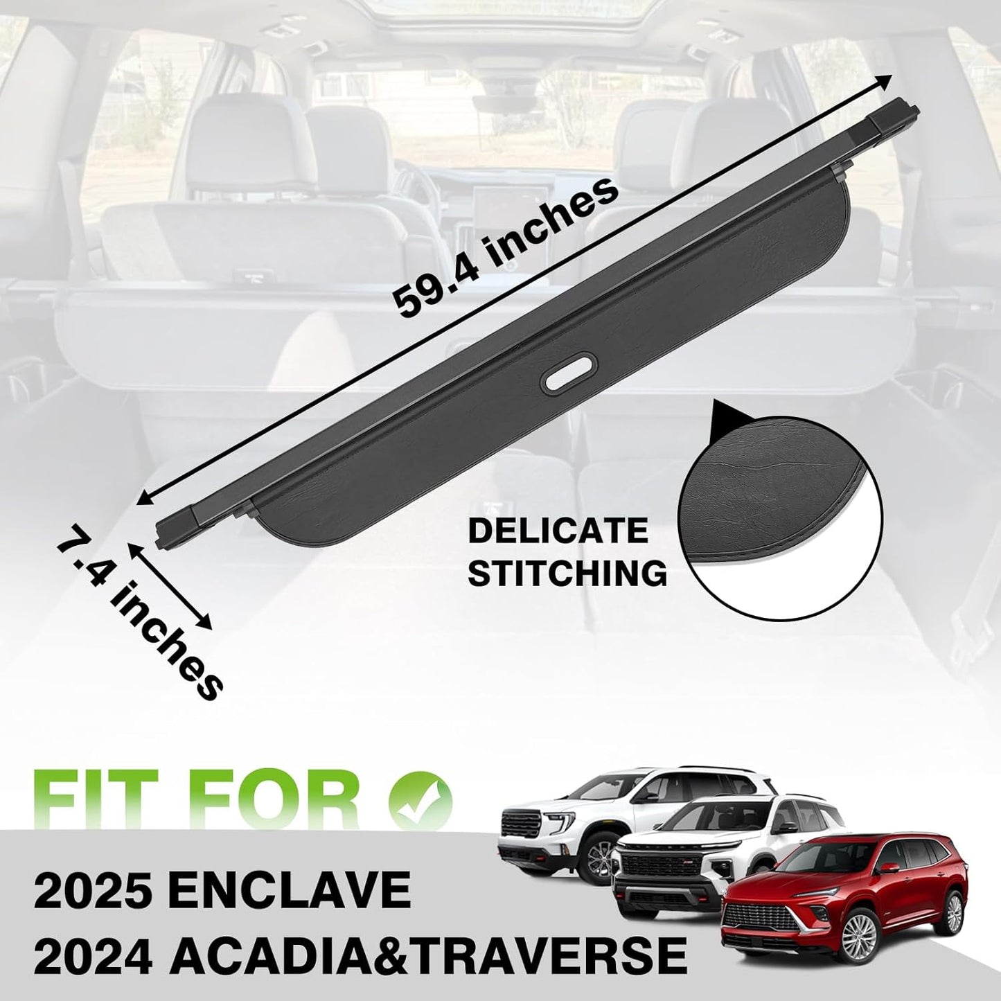 Muslogy Cargo Cover Rear Trunk Retractable Compatible with 2024 2025 GMC Acadia & Chevy Traverse & 2025 Buick Enclave Accessories Trunk Cargo Cover Privacy Security Shield Shade Luggage Cover