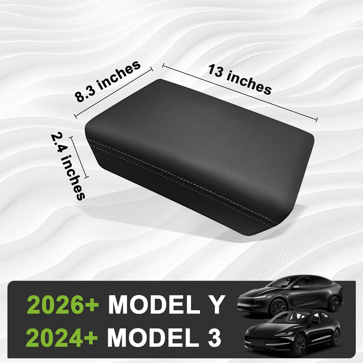 Muslogy Center Console Armrest Cover Compatible with 2026+ Tesla Model Y Juniper / 2024+ Model 3 Highland Comfort Armrest Pad Arm Rest Cushion Non-Slip (25+ |Juniper| Snap-On Black, Hard Cover)