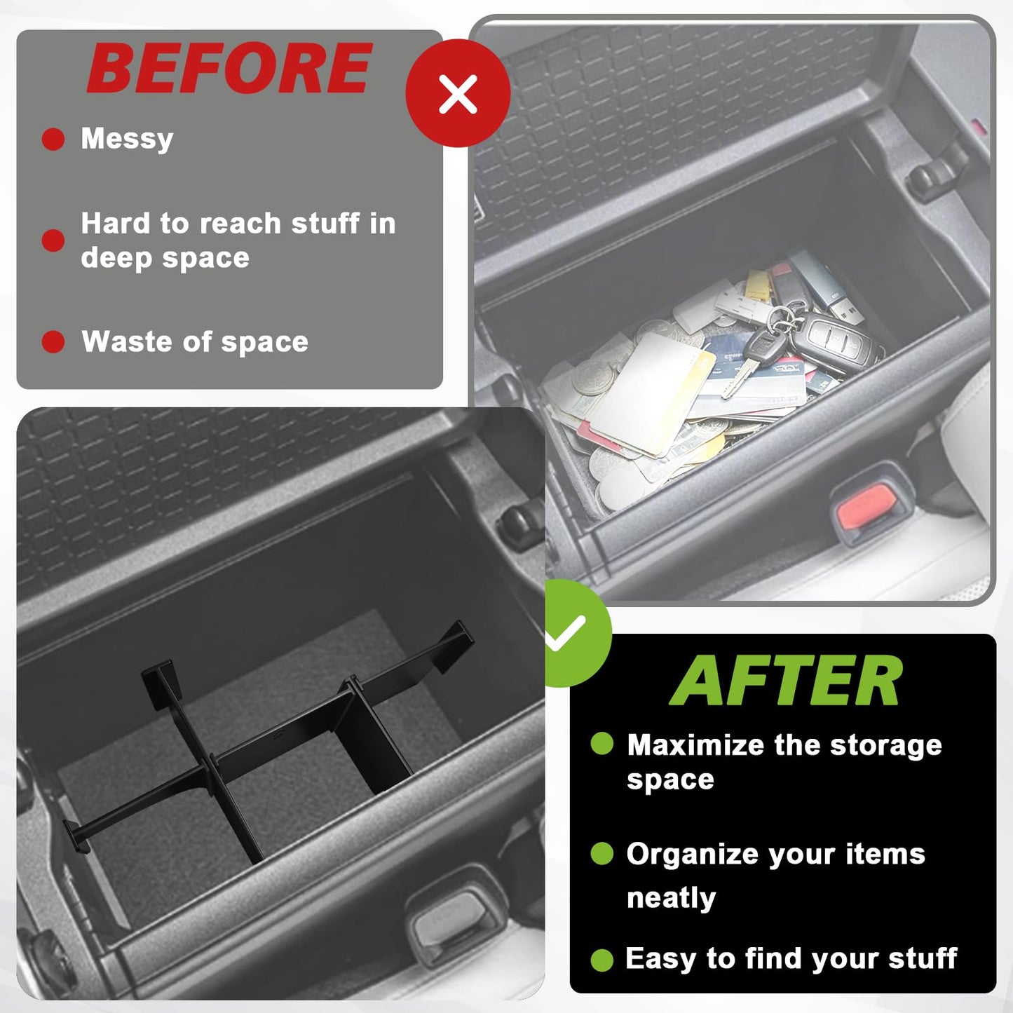 Muslogy Console Storage Divider Organizer Compatible with 2026 Toyota RAV4 Accessories Insert Box Divider ABS Secondary Storage Organizer Compartment Tray