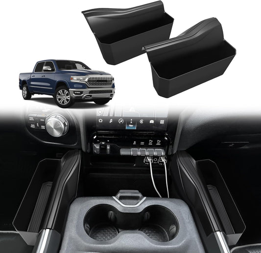 Muslogy Center Console Organizer Compatible with 2019-2025 Ram 1500 Accessories Shifter Storage Box ABS Material Console Phone Pocket Gear Shift Organizer Divider 2PCS Set(Not Fit Classic & Jump seat)