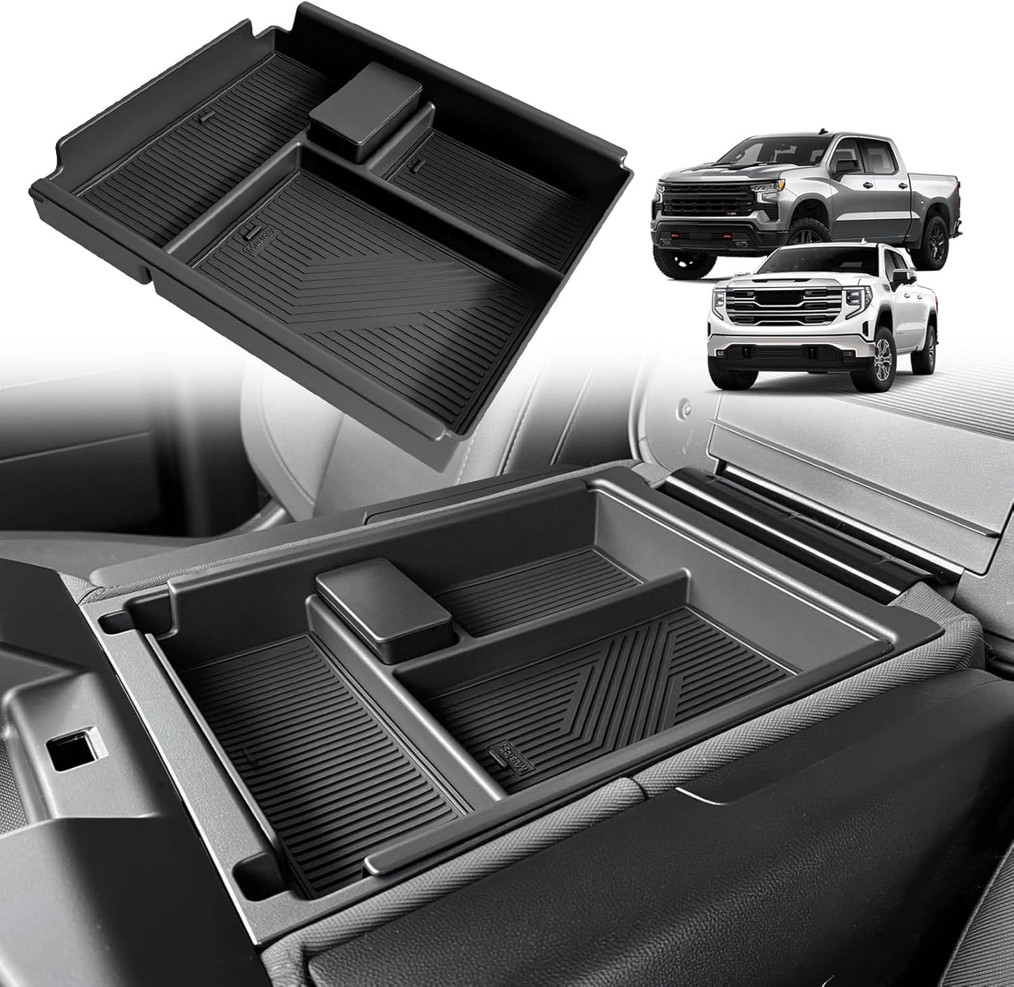 Muslogy Center Console Organizer Compatible with 2020-2025 Chevy Silverado/GMC Sierra 1500 Accessories Storage Insert Box Console Armrest Divider(Jump Seat ONLY) - Upper Organizer
