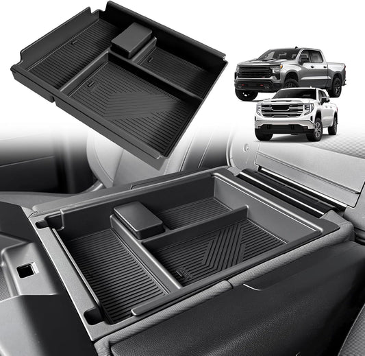 Muslogy Center Console Organizer Compatible with 2020-2025 Chevy Silverado/GMC Sierra 1500 Accessories Storage Insert Box Console Armrest Divider(Jump Seat ONLY) - Upper Organizer