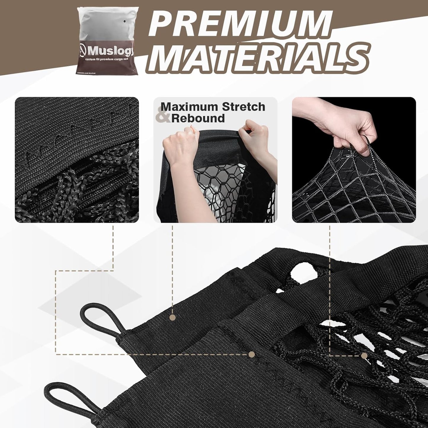 Muslogy Envelope Style Trunk Cargo Net Compatible with 2023 2024 2025 2026 Kia Sportage Accessories Stretchable Cargo Organizer Upgraded Mesh Storage Luggage Net with Metal Hooks